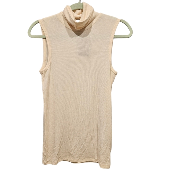 Women's ATM Rib Sleeveless Turtleneck Top Vest Irish Cream Medium NWT - Picture 1 of 12